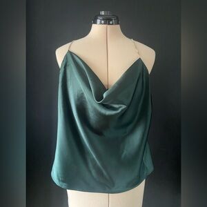 House of Harlow Elegant Green Satin Cowl Neck Top with embellished straps . Nwt